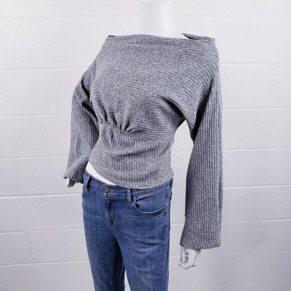 Free people Crazy On You Thermal Top Sweater Long Sleeve Boat Neck Grey Size S - Picture 1 of 10